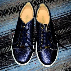 TOPSHOP COBALT METALLIC LEATHER SNEAKERS 8.5